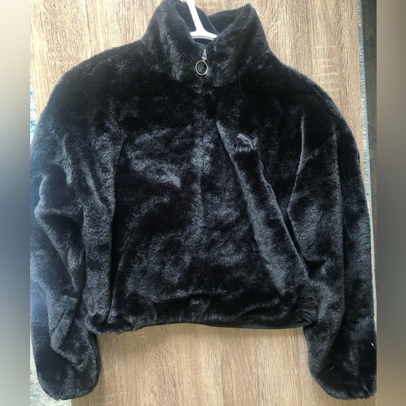 Puma women’s half-zip black fur jacket XS - Picture 1 of 6